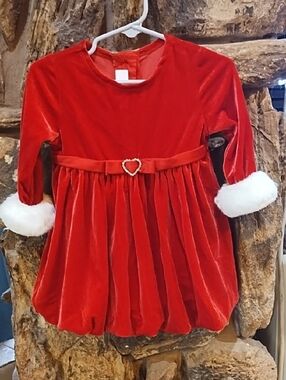Bonnie Baby Red Velvet Dress with White Faux-Fur Cuffs